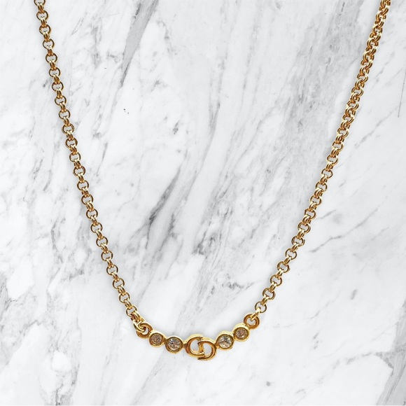 Christian Dior CD Logo Rhinestone Beveled Necklace - Picture 4 of 6